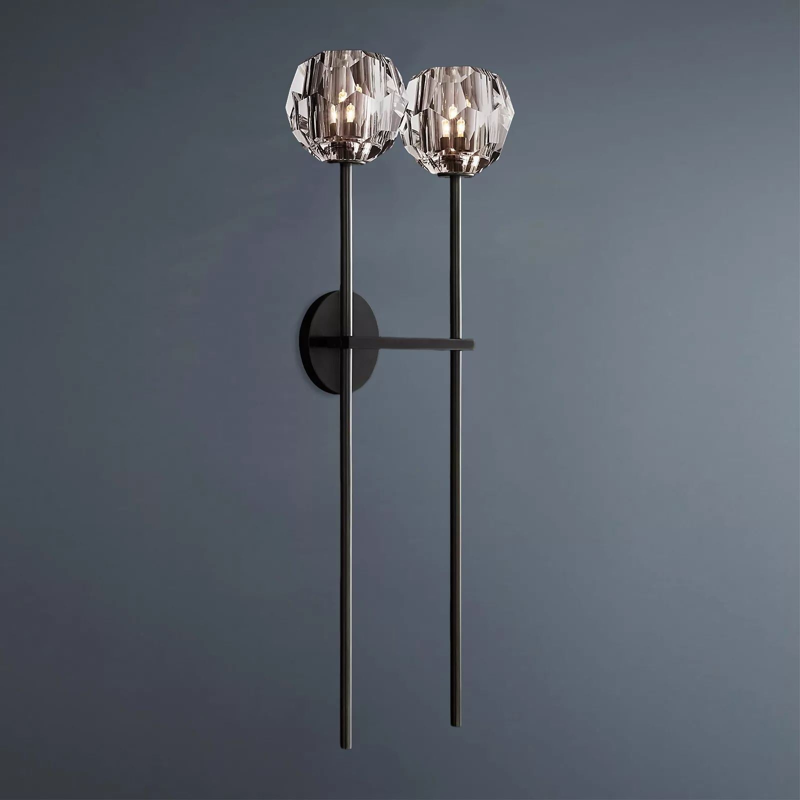 Boule De Crystal Ball Clear/Smoke Glass Grand Double-Head Wall Sconce Lighting for Living Room