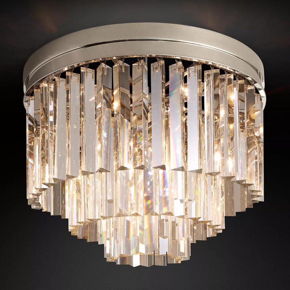 Living Room 1920s Odeon Modern K9 Crystal Flushmount Chandelier Light, Round LED Ceiling Light