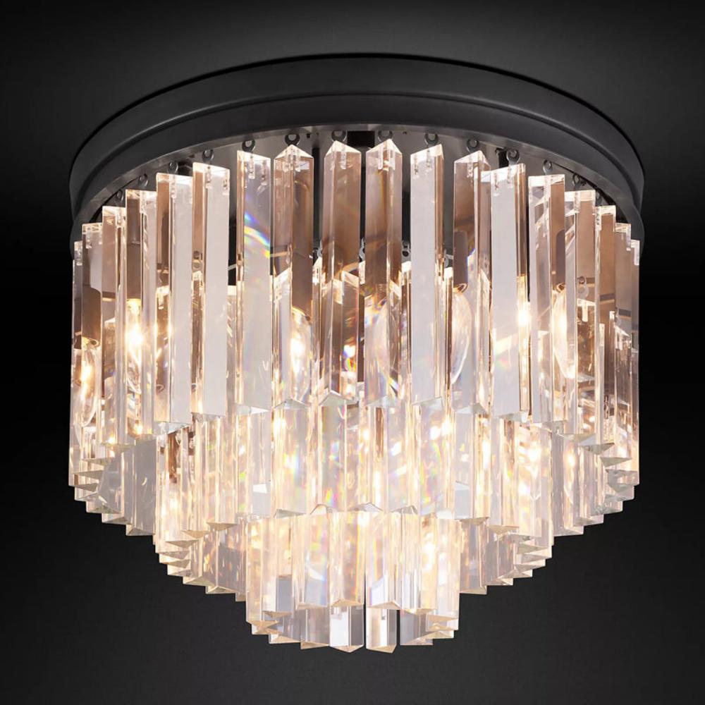 Living Room 1920s Odeon Modern K9 Crystal Flushmount Chandelier Light, Round LED Ceiling Light