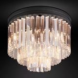 Living Room 1920s Odeon Modern K9 Crystal Flushmount Chandelier Light, Round LED Ceiling Light
