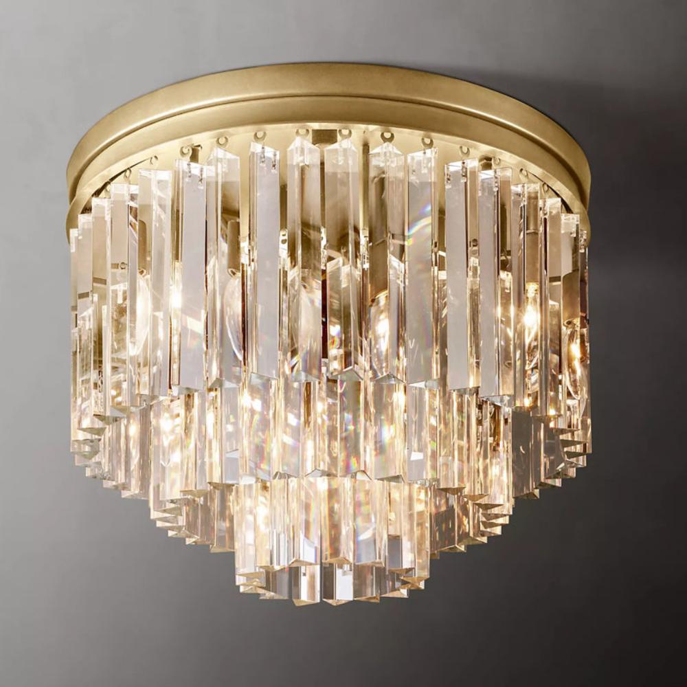 Living Room 1920s Odeon Modern K9 Crystal Flushmount Chandelier Light, Round LED Ceiling Light