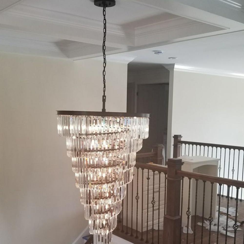 Odeon Spiral Tiered/ Layered Crystal Fringe Chandelier Lighting For Living Room