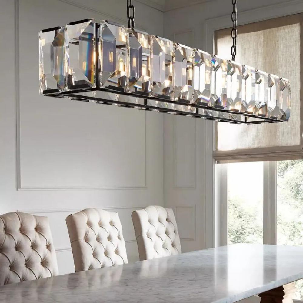 Harlowe Crystal Rectangular Chandelier Lighting 74" For Dining Room