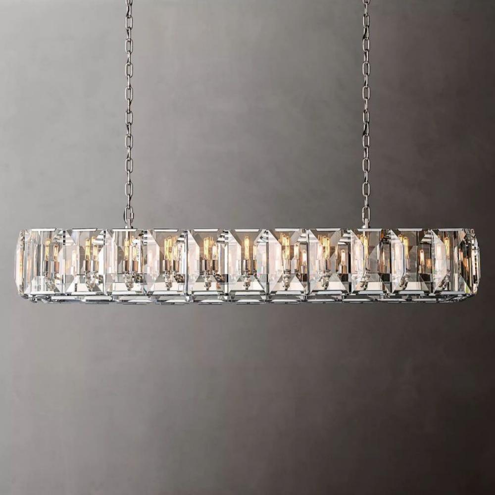 Harlowe Crystal Rectangular Chandelier Lighting 74" For Dining Room