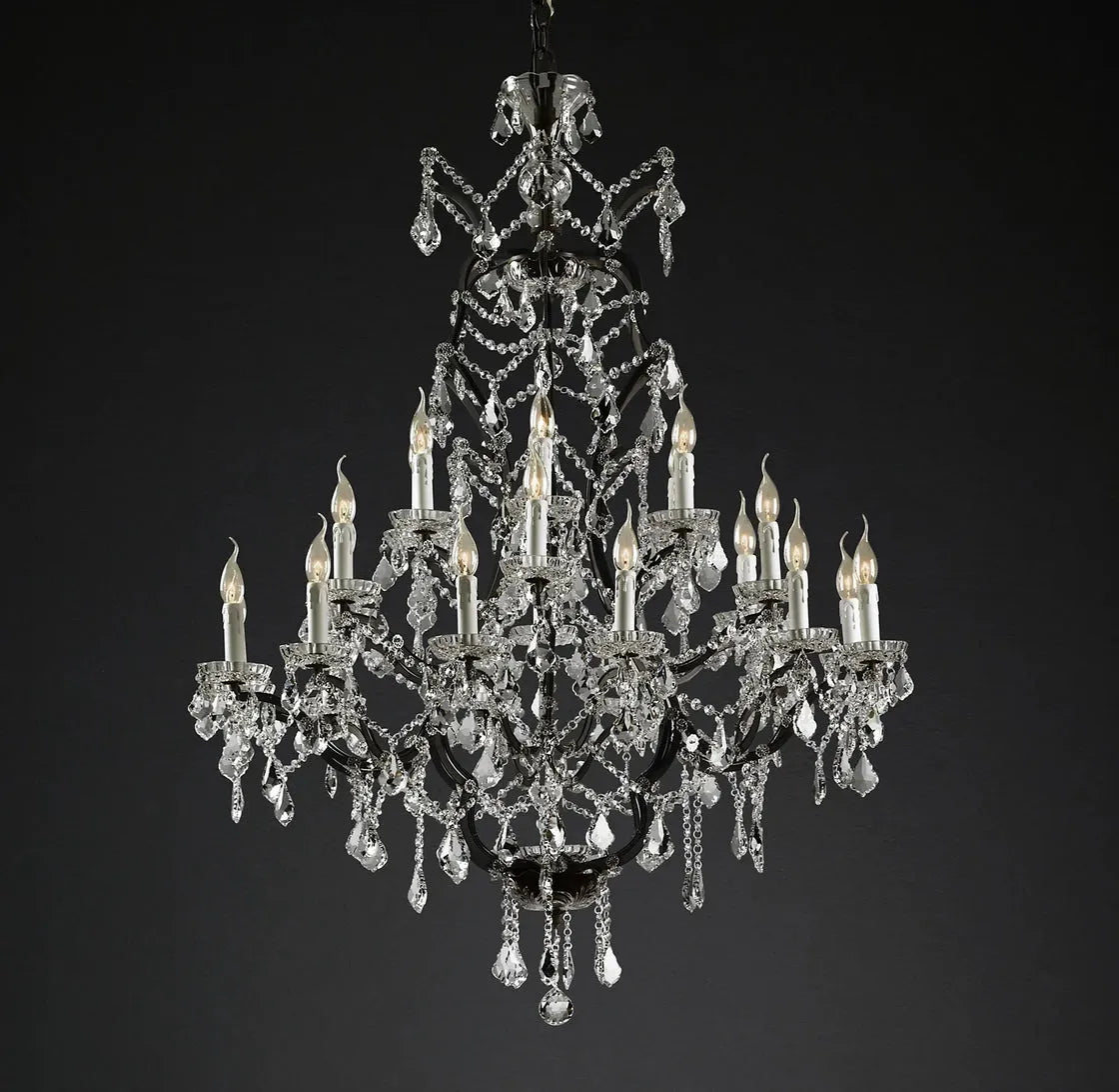 Rococo Iron Crystal Luxury Noble Round Chandelier Lighting 60" for Living Room