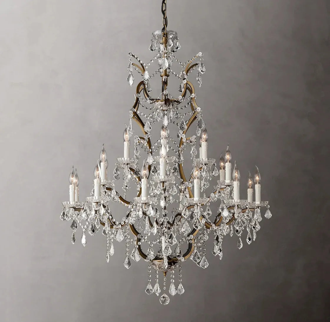 Rococo Iron Crystal Luxury Noble Round Chandelier Lighting 40" for Living Room