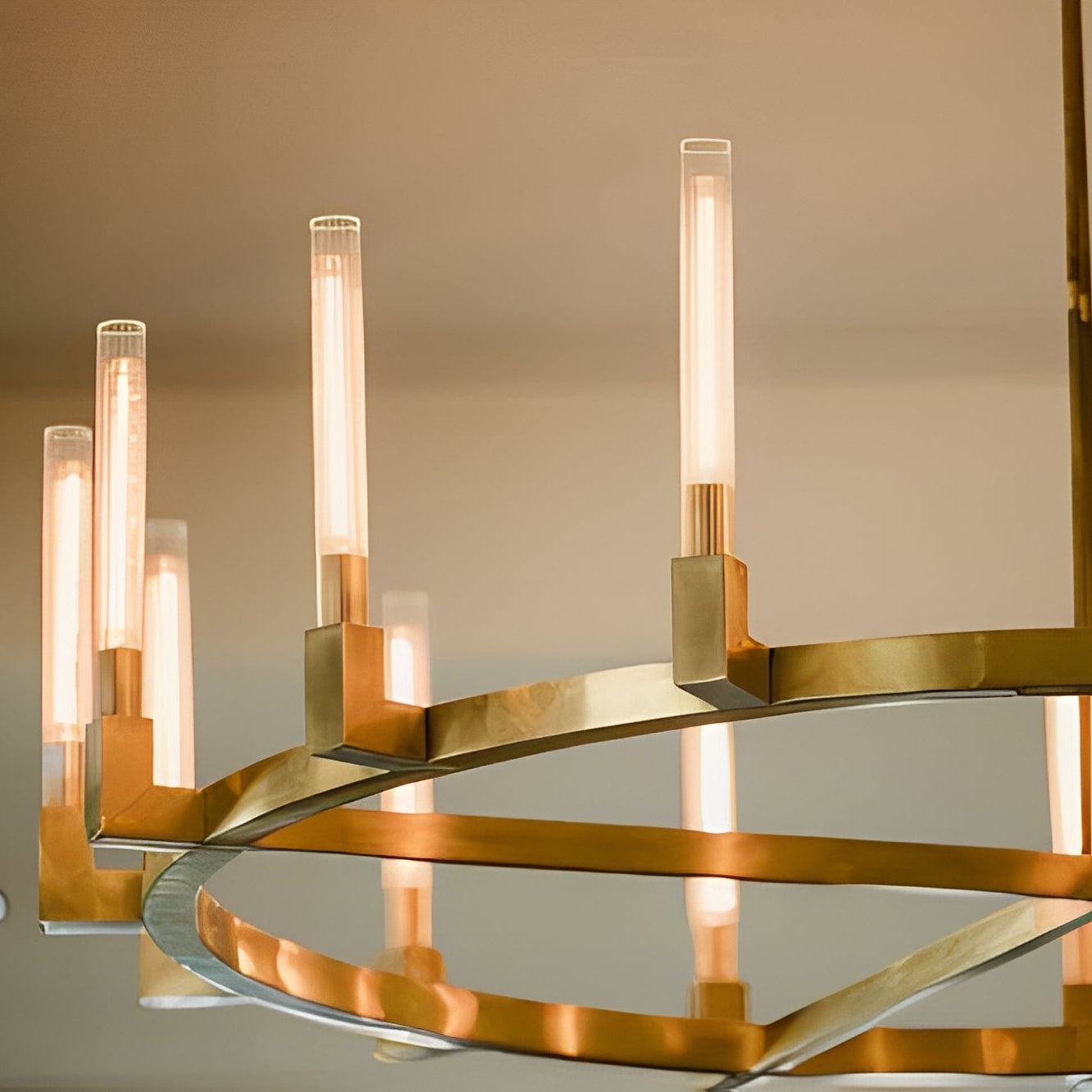 Canneles Linear Candlestick Round Chandelier Lighting 60"