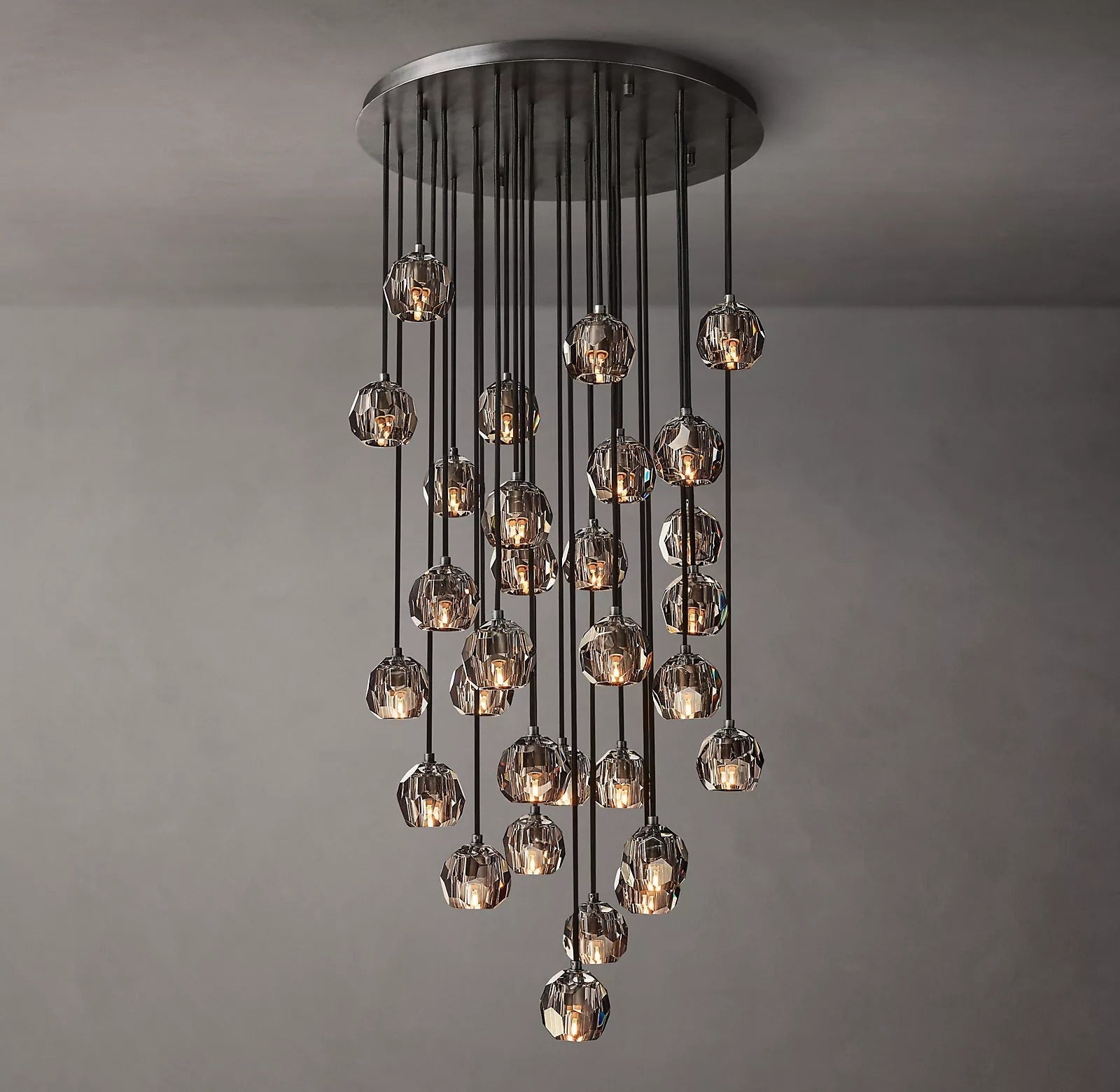 Luxury Boule De Cristal Smoke Glass Ball Round Cluster Chandelier Lighting 30"