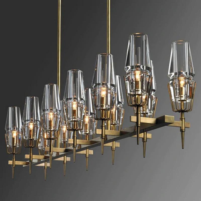 Chaillot Glass Brass Linear Chandelier Lighting 72"
