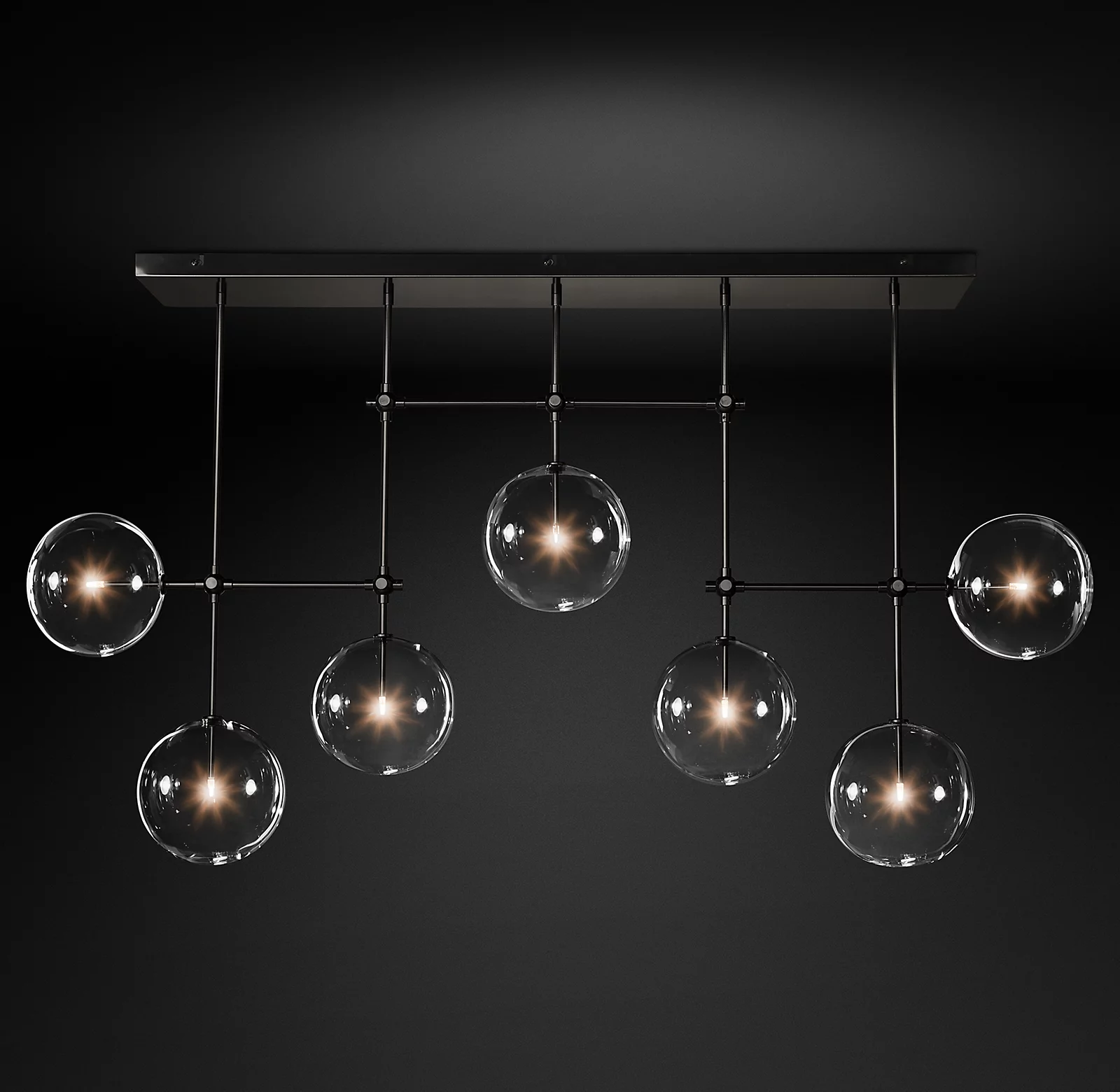 Fulcrum Glass Globe Mobile Linear Chandelier Lighting 60"