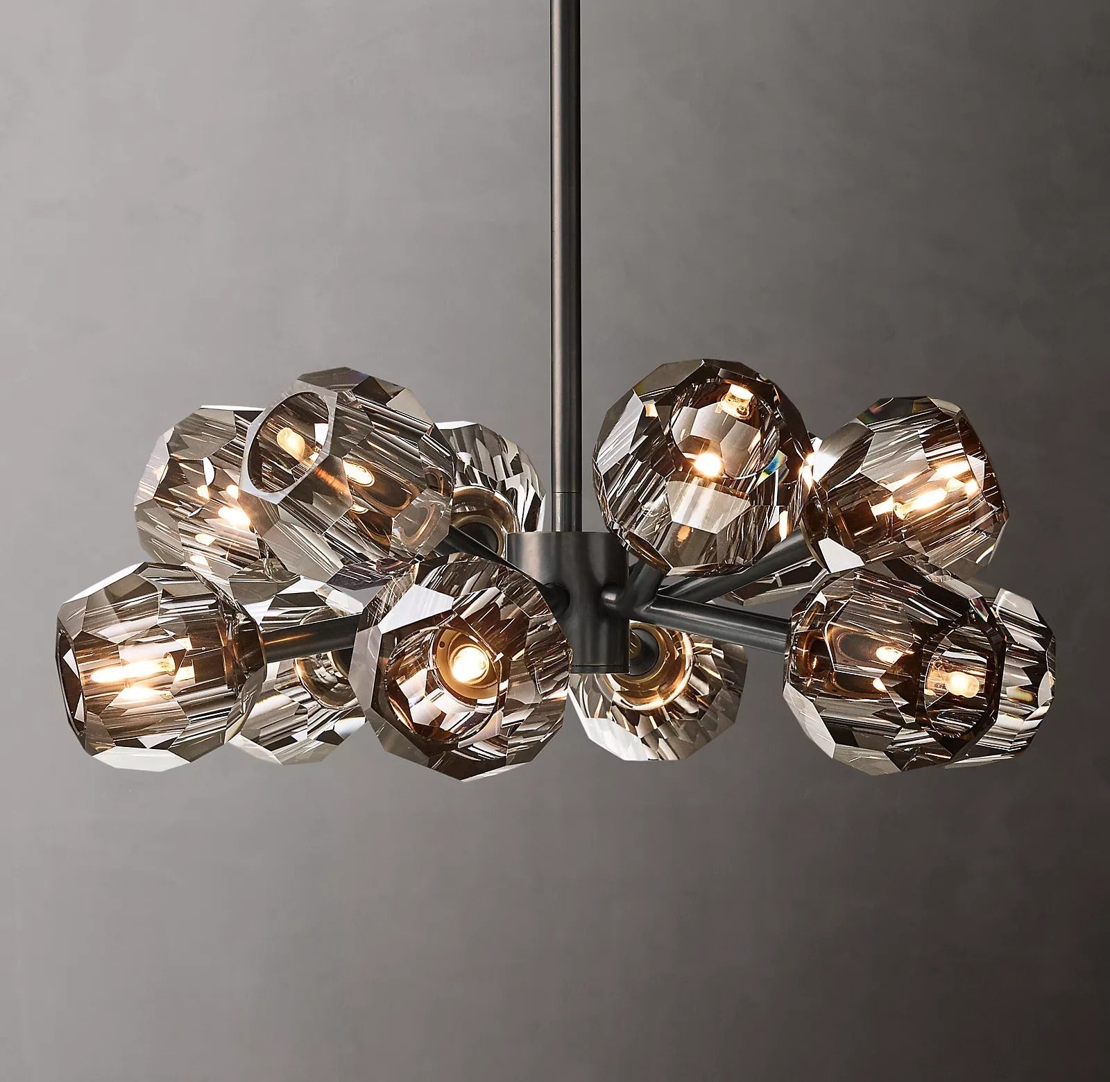 Boule De Cristal Smoke Glass Ball Modern Round Chandelier Lighting 24"