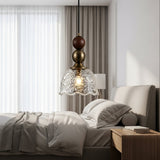 Wood Bead Filigree Glass Pendant Light