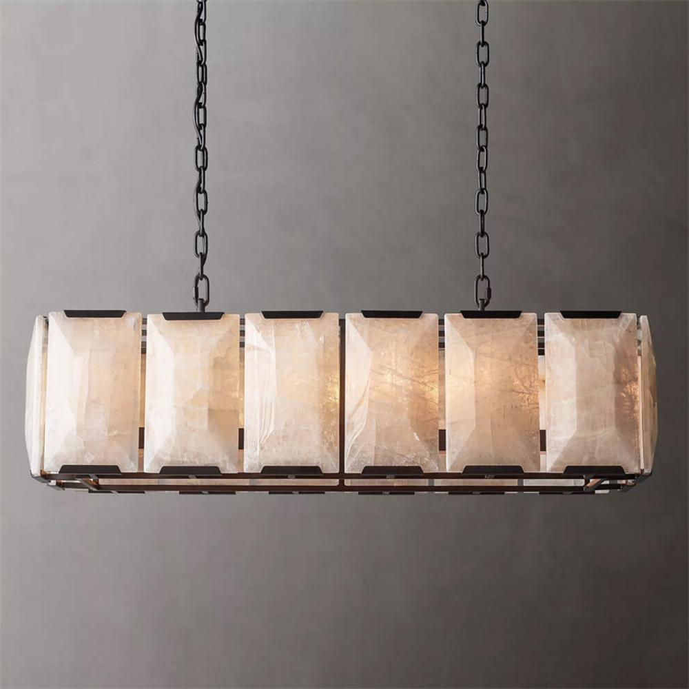 Harlowe Calcite Rectangular Chandelier Lighting 42" for Bedroom