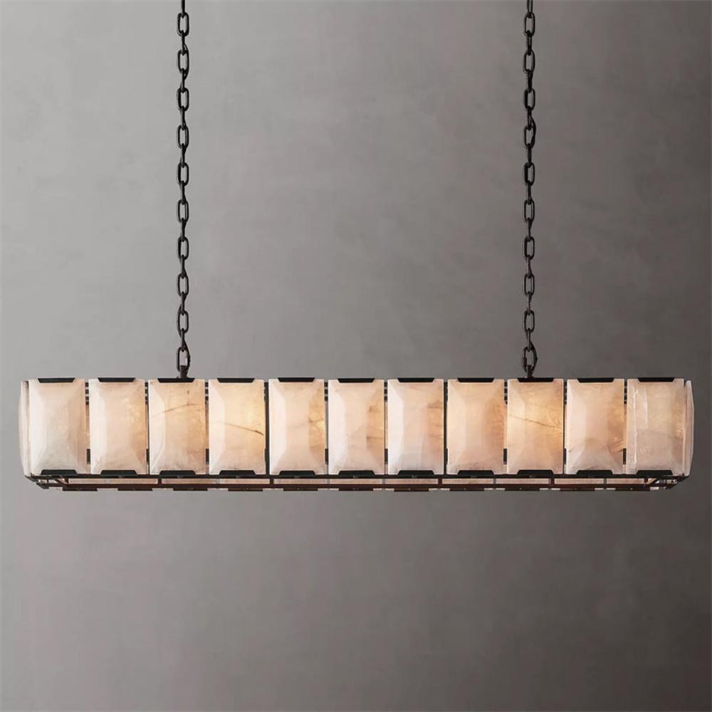Harlowe Calcite Modern Rectangular Chandelier Lighting 74"