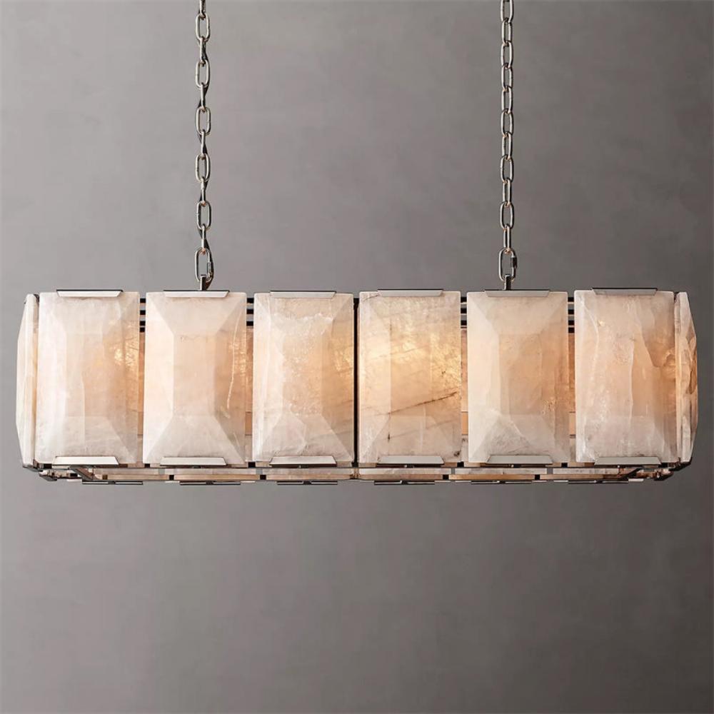 Harlowe Calcite Rectangular Chandelier Lighting 42" for Bedroom